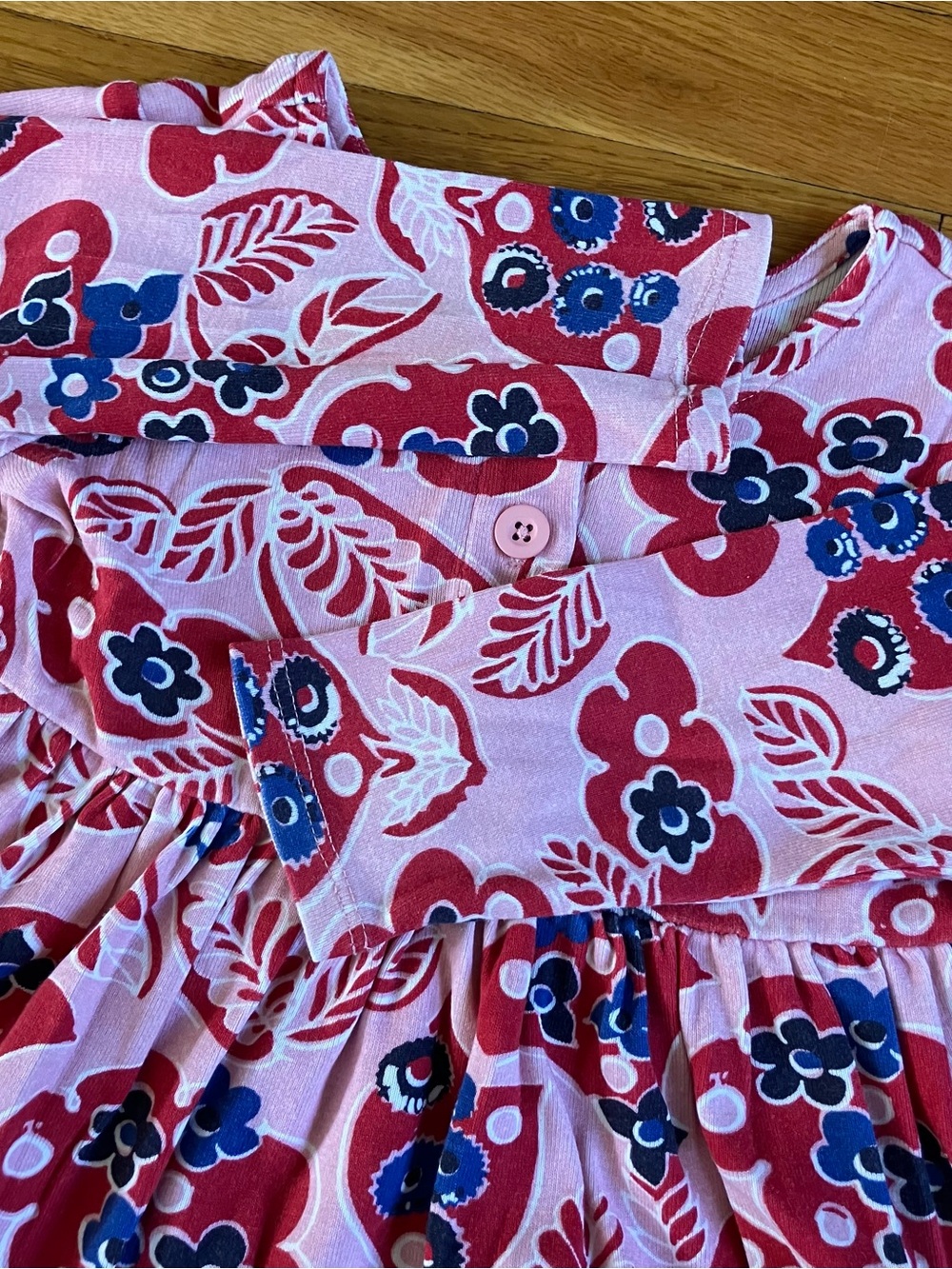 Hanna Andersson Pink Blue Floral Cotton 3-Button Long Sleeve Play Dress 90 3T - Picture 5 of 16